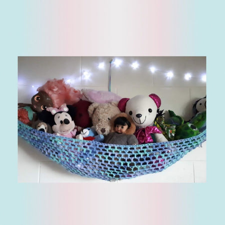 Multi Coloured Crocheted Stuffed Toy Storage Hammock