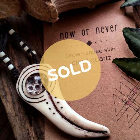 •| CLEAR QUARTZ | BROWN SNAKESKIN | DEER ANTLER |• talisman necklace