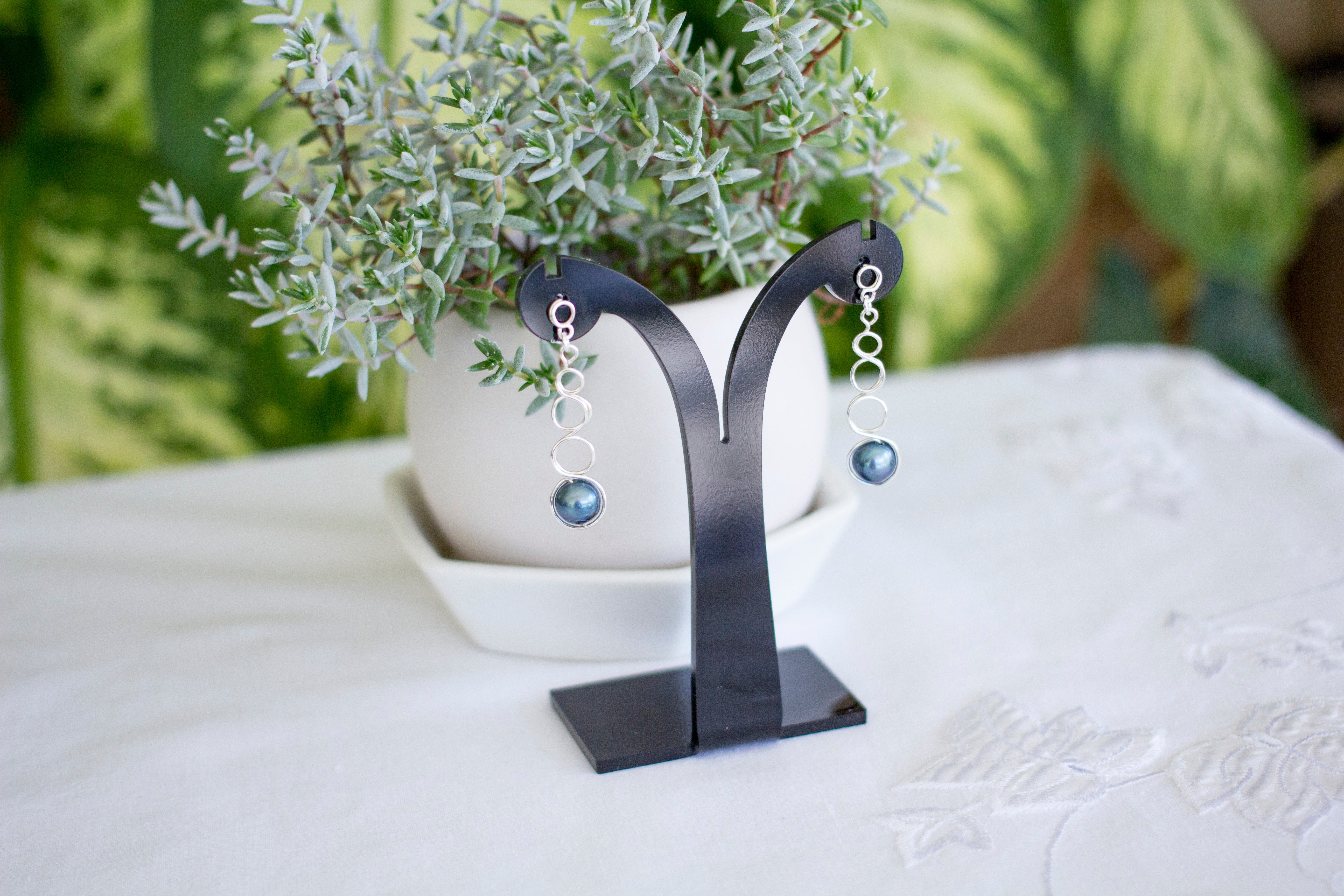 Tahitian Pearl Silver Loop Dangle Earrings