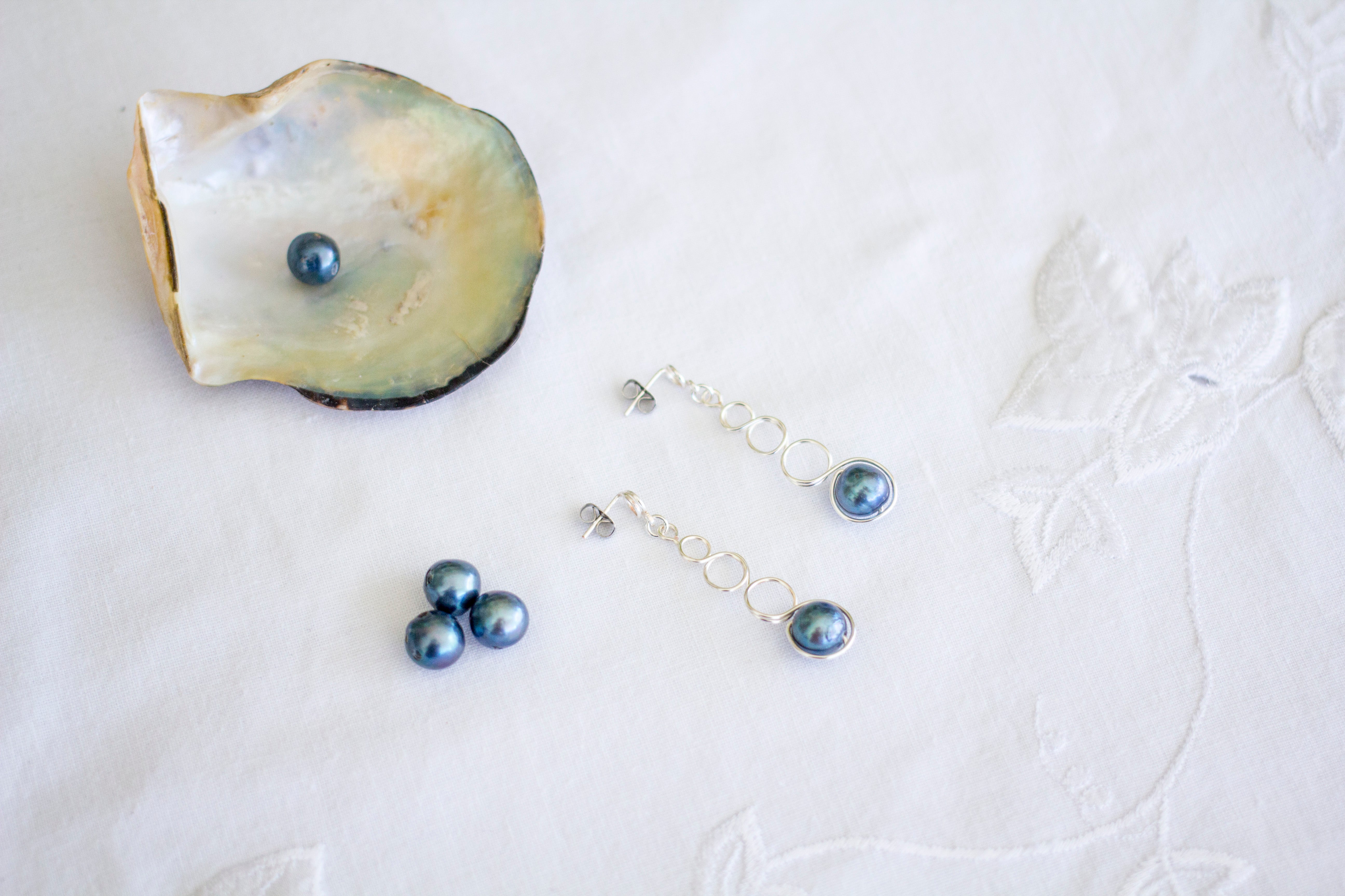 Tahitian Pearl Silver Loop Dangle Earrings | Wedding Jewellery