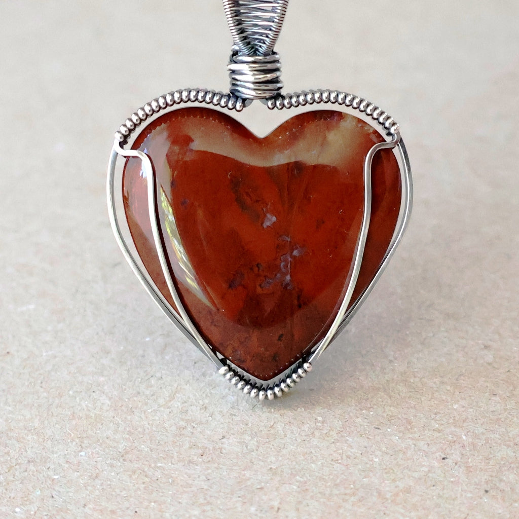 Handcrafted Red Jasper Heart Pendant - Talisman of Strength
