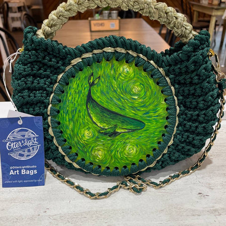Green and Gold Whale Art Bag
