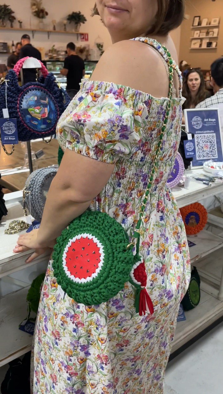 Crochet bag with unique artwork | Round crossbody bag