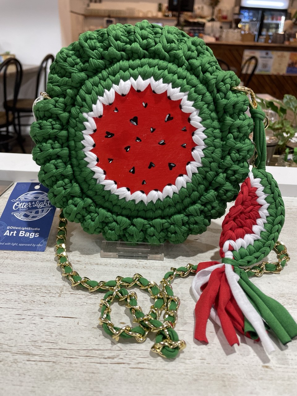 Crochet bag with unique artwork | Round crossbody bag