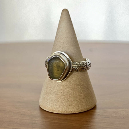Sterling Silver Ring Floral Band Yellow Sea Glass