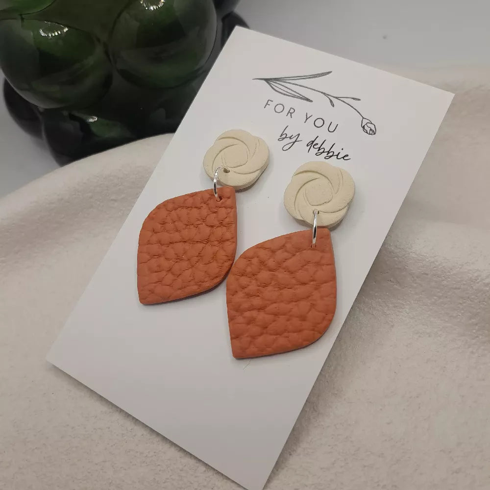 warm tones leather look polymer clay earrings - hypoallergenic