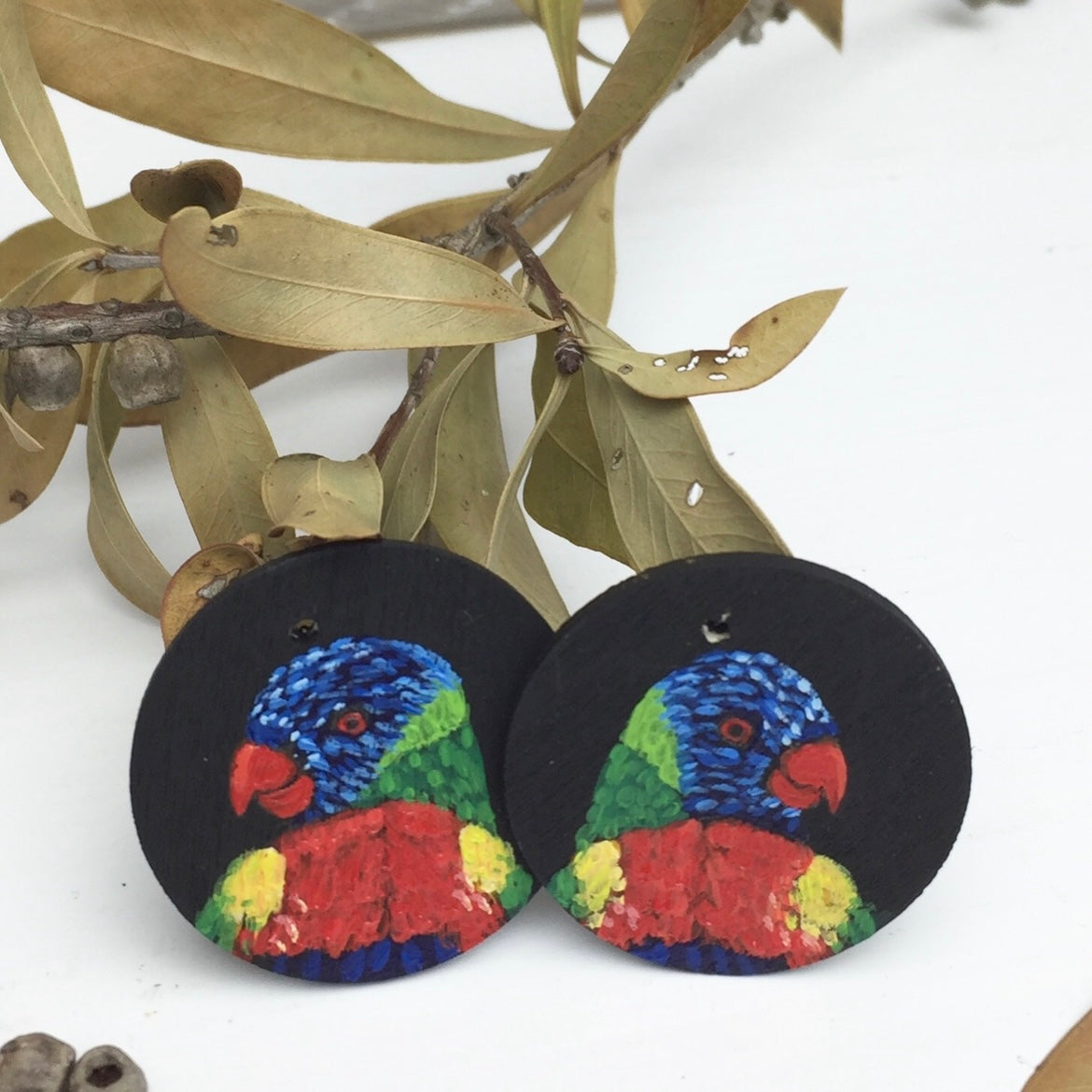 Hand Painted Rainbow Lorikeet Earrings