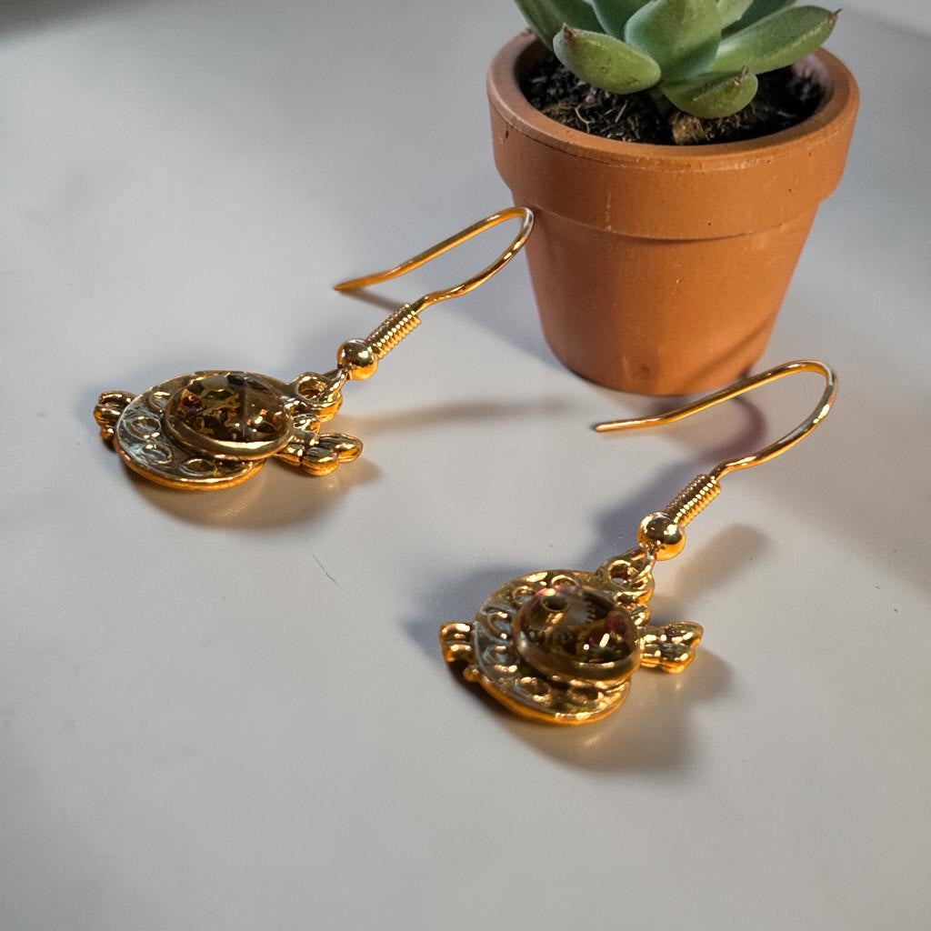 Steampunk watch parts art palette silver earrings