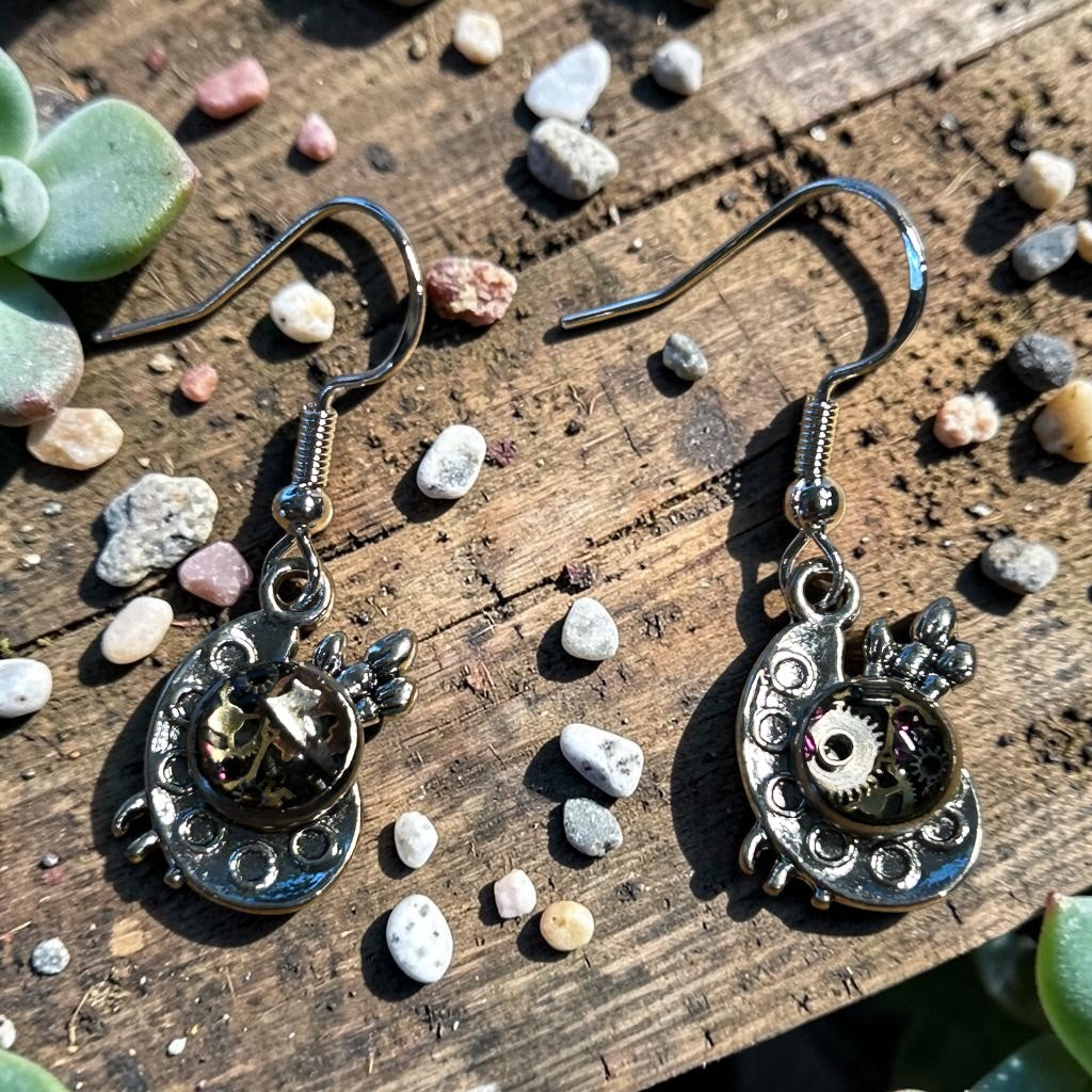 Steampunk watch parts art palette silver earrings