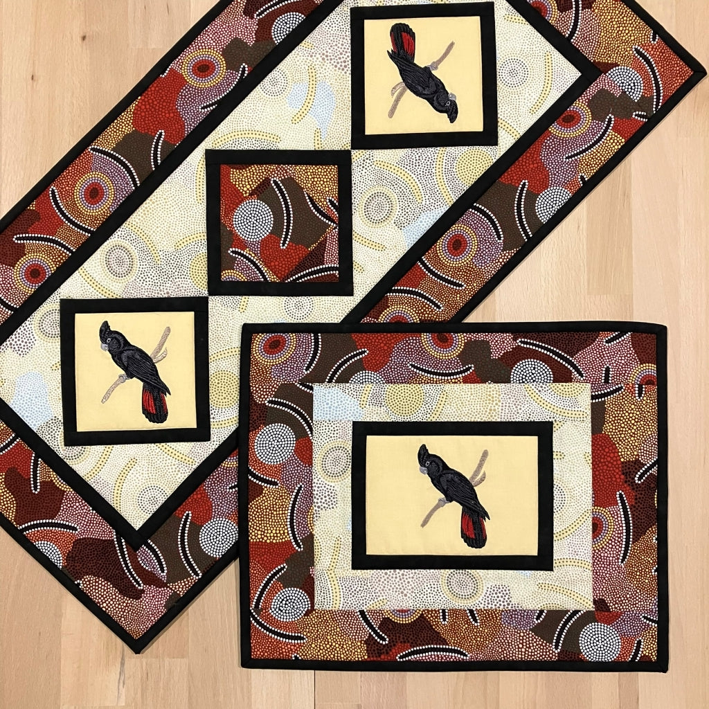 handmade Australian native quilted - red tailed black cockatoo