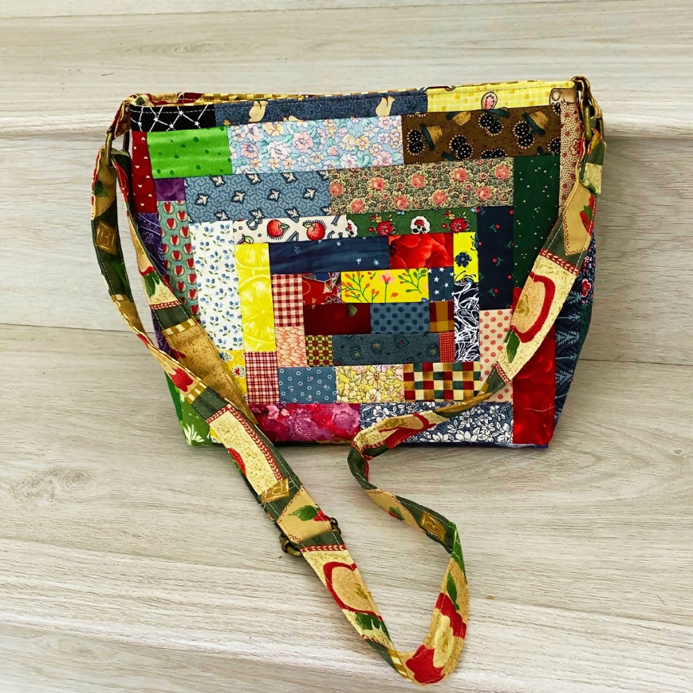 Scrappy log cabin cross body bag