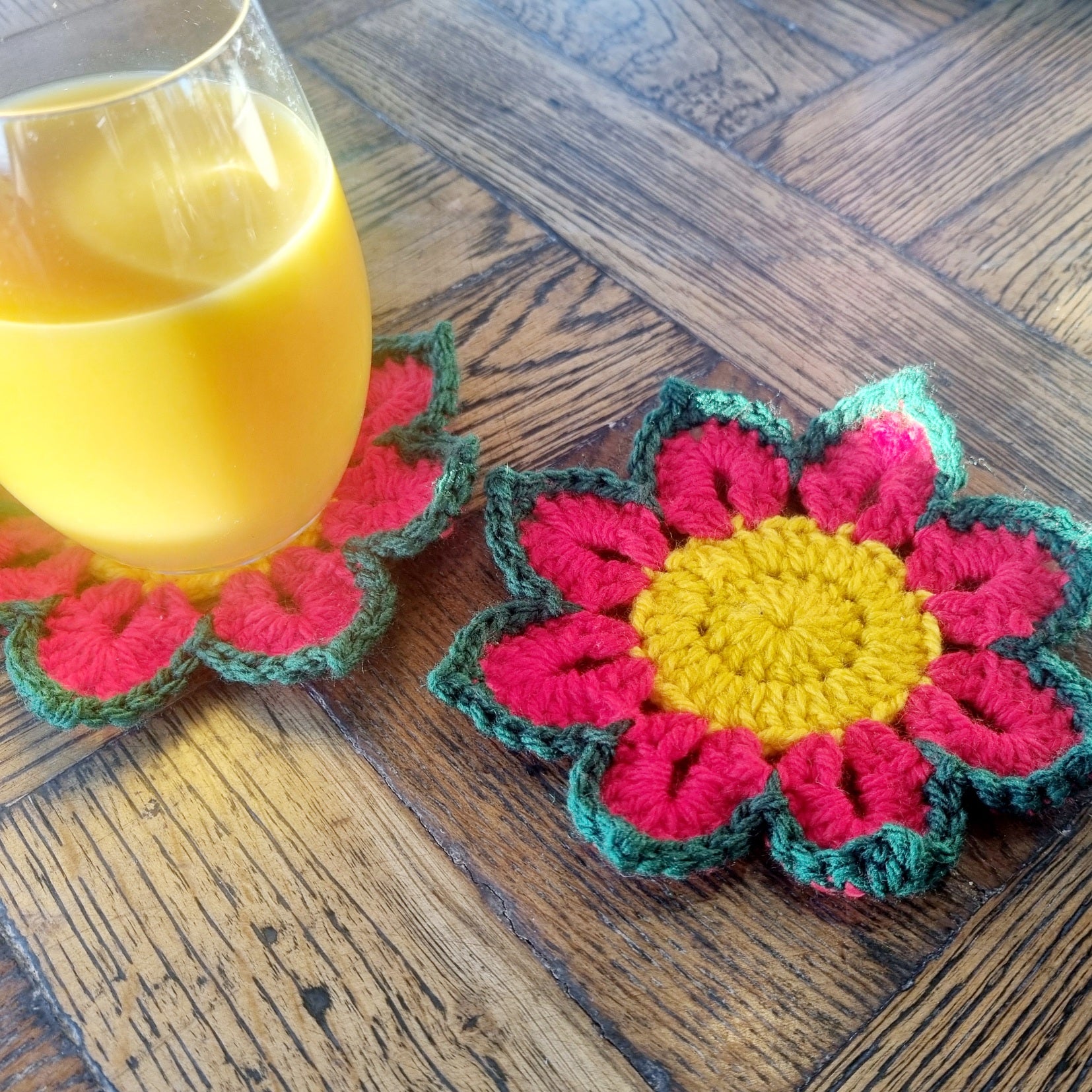 Crochet Coasters - Set of 3| Poinsettia Design | Christmas | Handmade