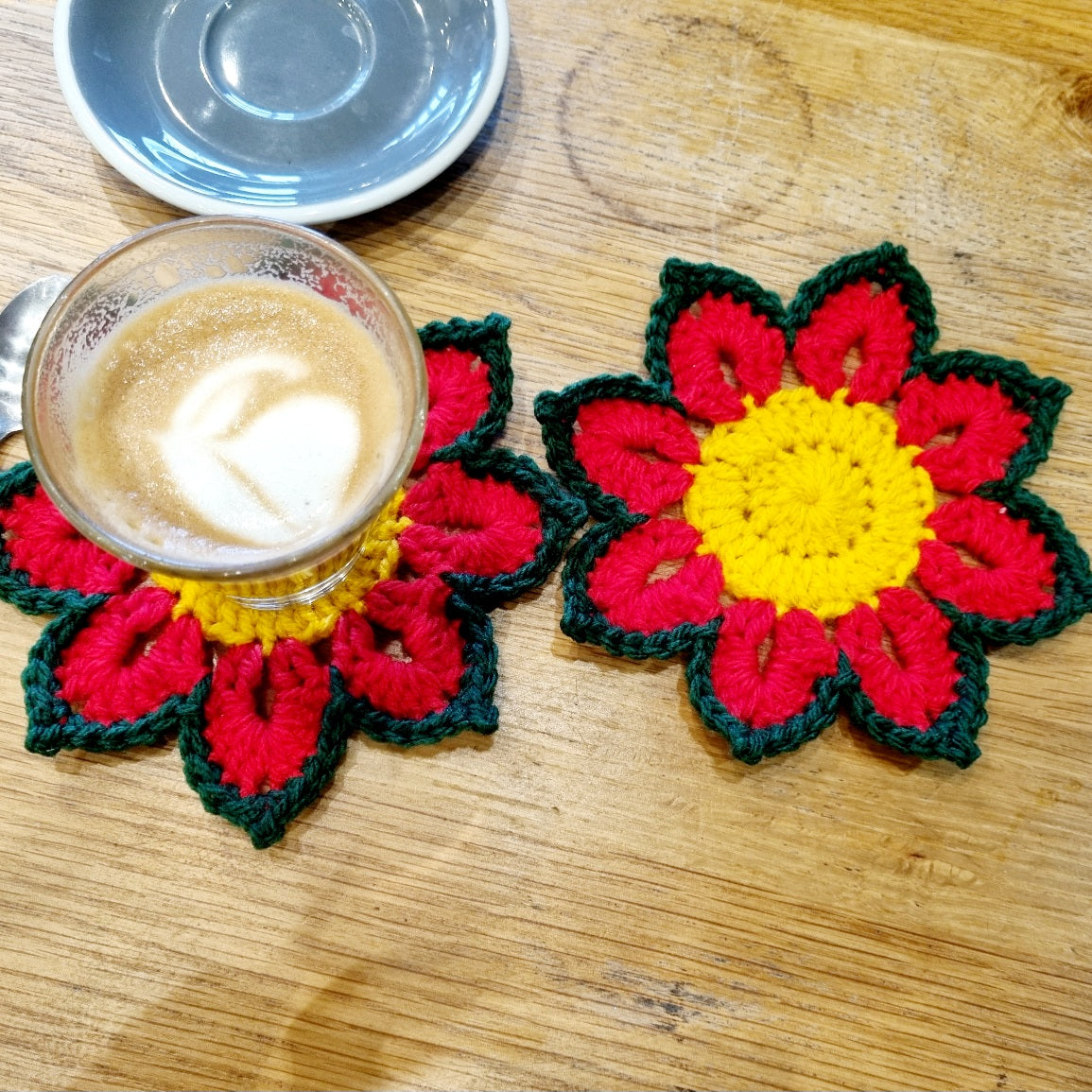 Crochet Coasters - Set of 3| Poinsettia Design | Christmas | Handmade