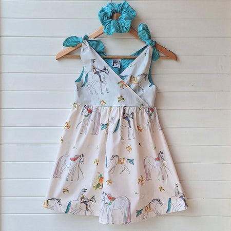 Girls BoHo Style Horse Print Dress – Size 4–5 - Free Scrunchie