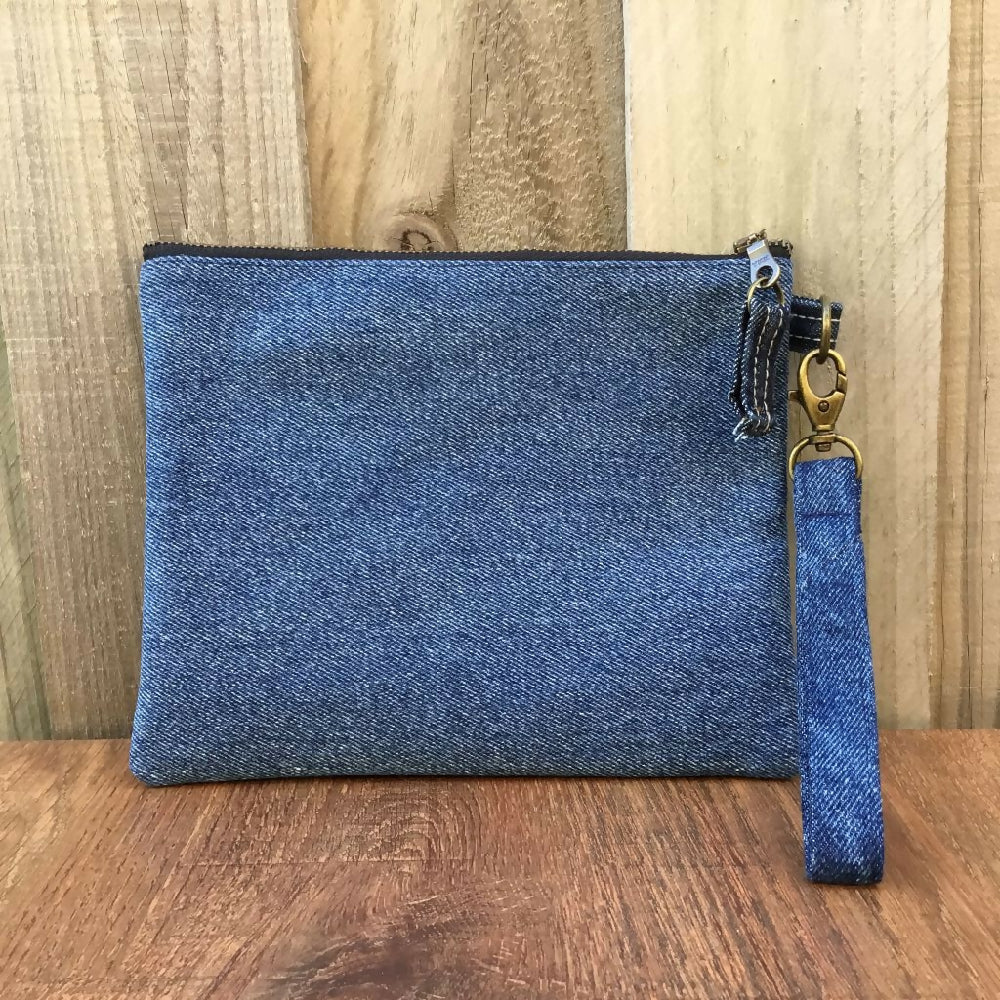 Upcycled Denim Clutch - Blue Heart