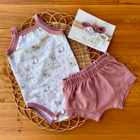 Baby Girl Bodysuit Set | Kangaroo Fields Size newborn to 2 | Made to order