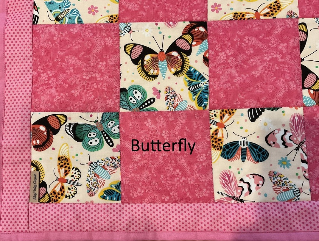 Baby girl pram quilt, change mat, kick rug