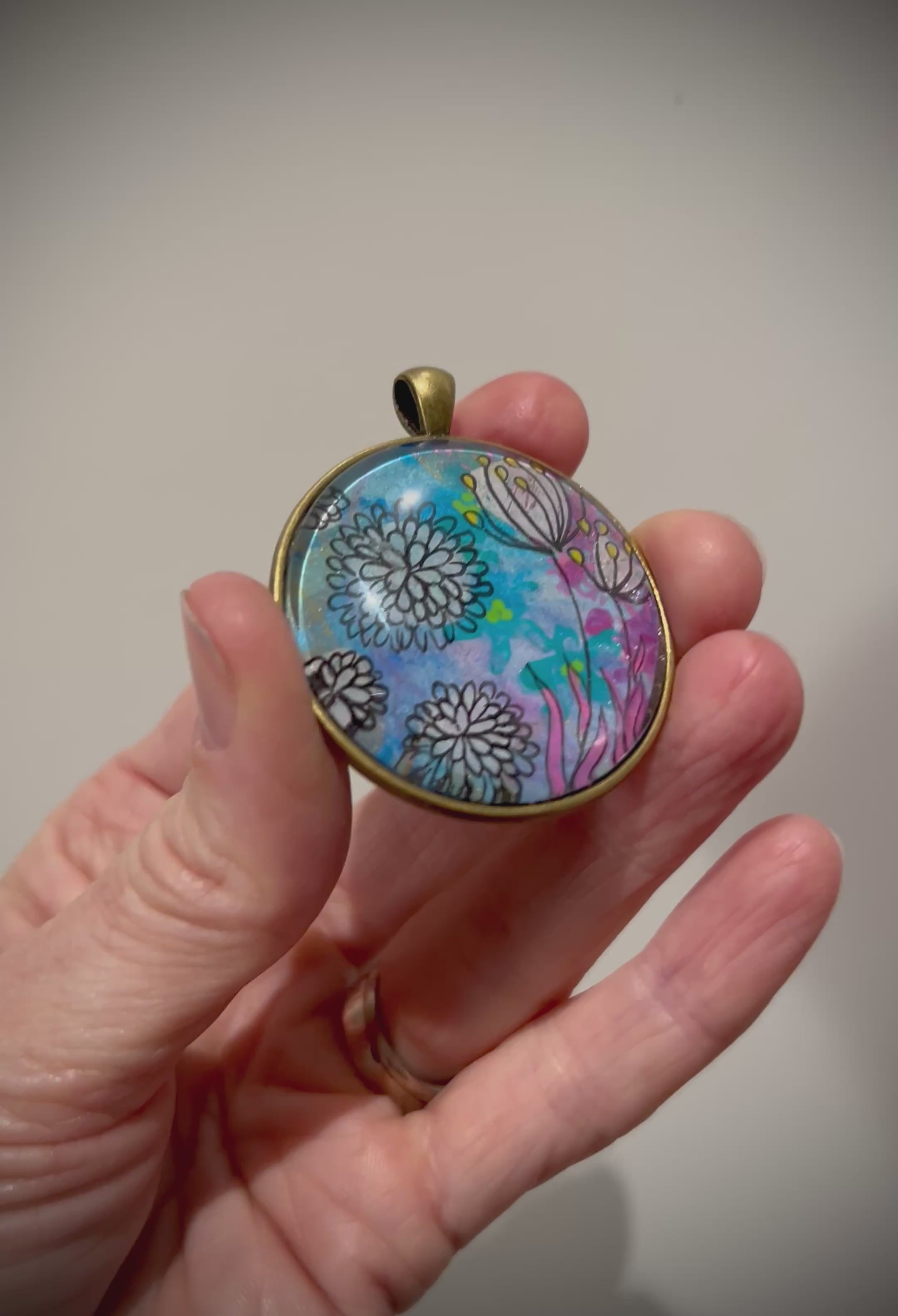 Hand-painted necklace : Moonlit Flowers