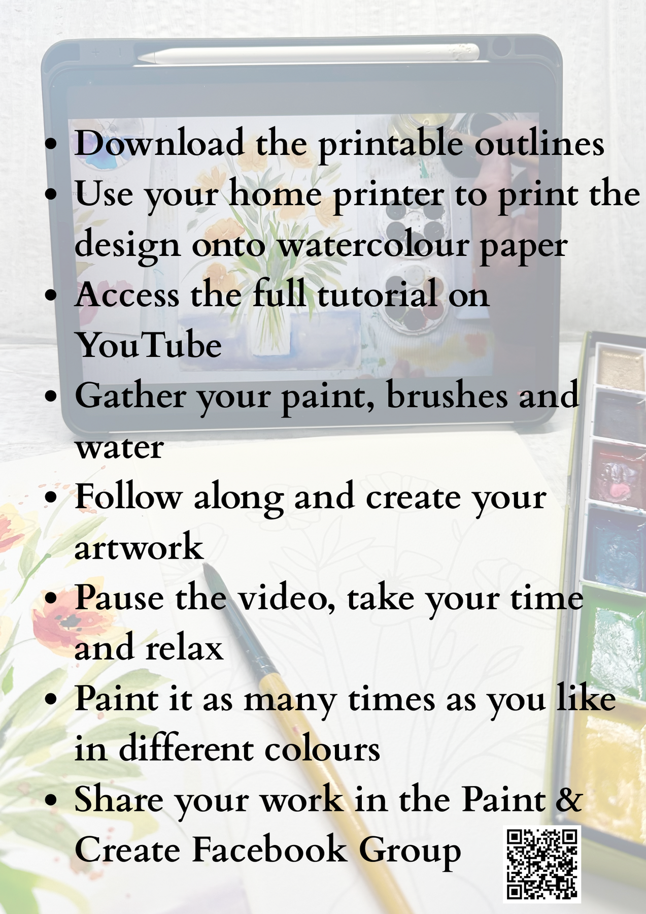 Floral Vase Watercolour Video Tutorial & Printable Line Drawing