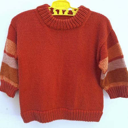 Infant 'Baby Brownie' Sweater 6mths Rust Red 100% natural yarn
