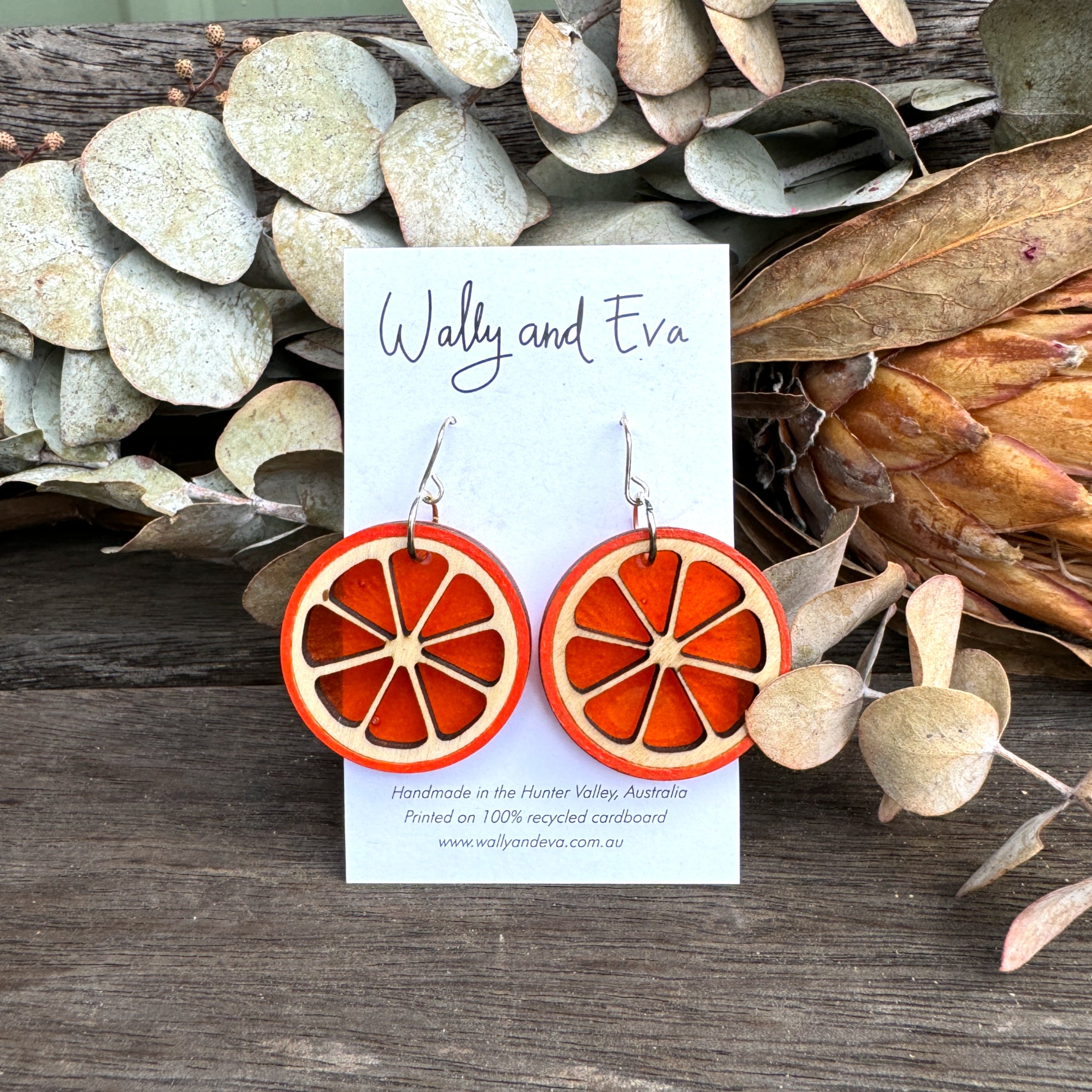 Lemon Slice Hand Painted Wood and Resin Earrings