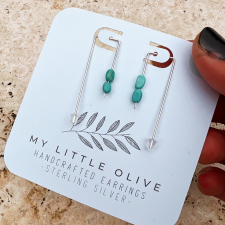 Geometric Threaded Earrings | Sterling Silver | Blue Magnesite | Tourmaline