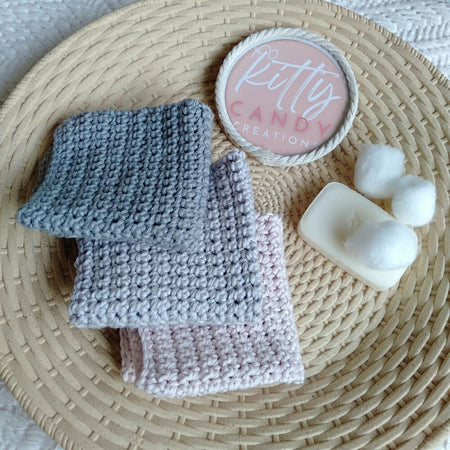 Crochet Wash Cloths Set of 3 - 100% Cotton