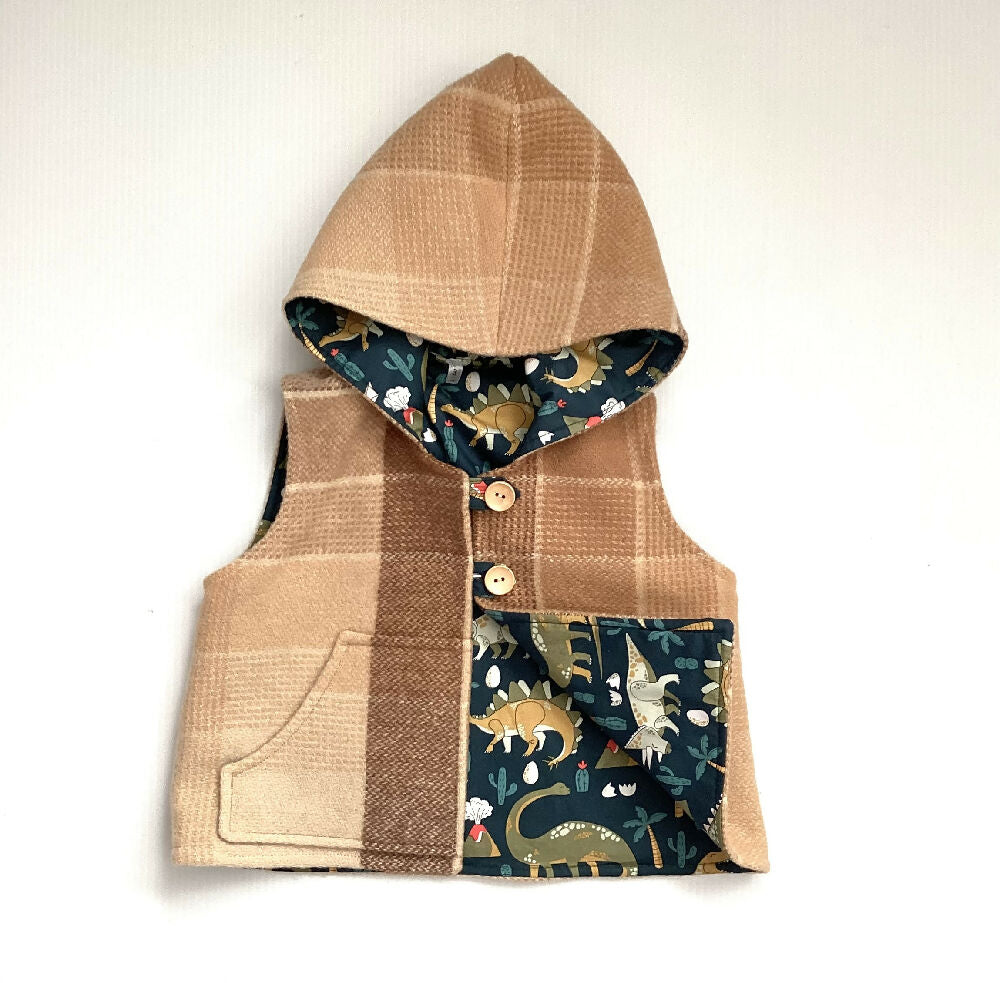 Dinosaur Upcycled Blanket Vest with Front Pockets