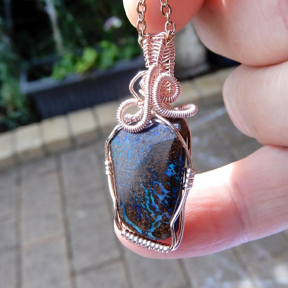 Australian Opal pendant Non Tarnish Rose Gold wire wrapped