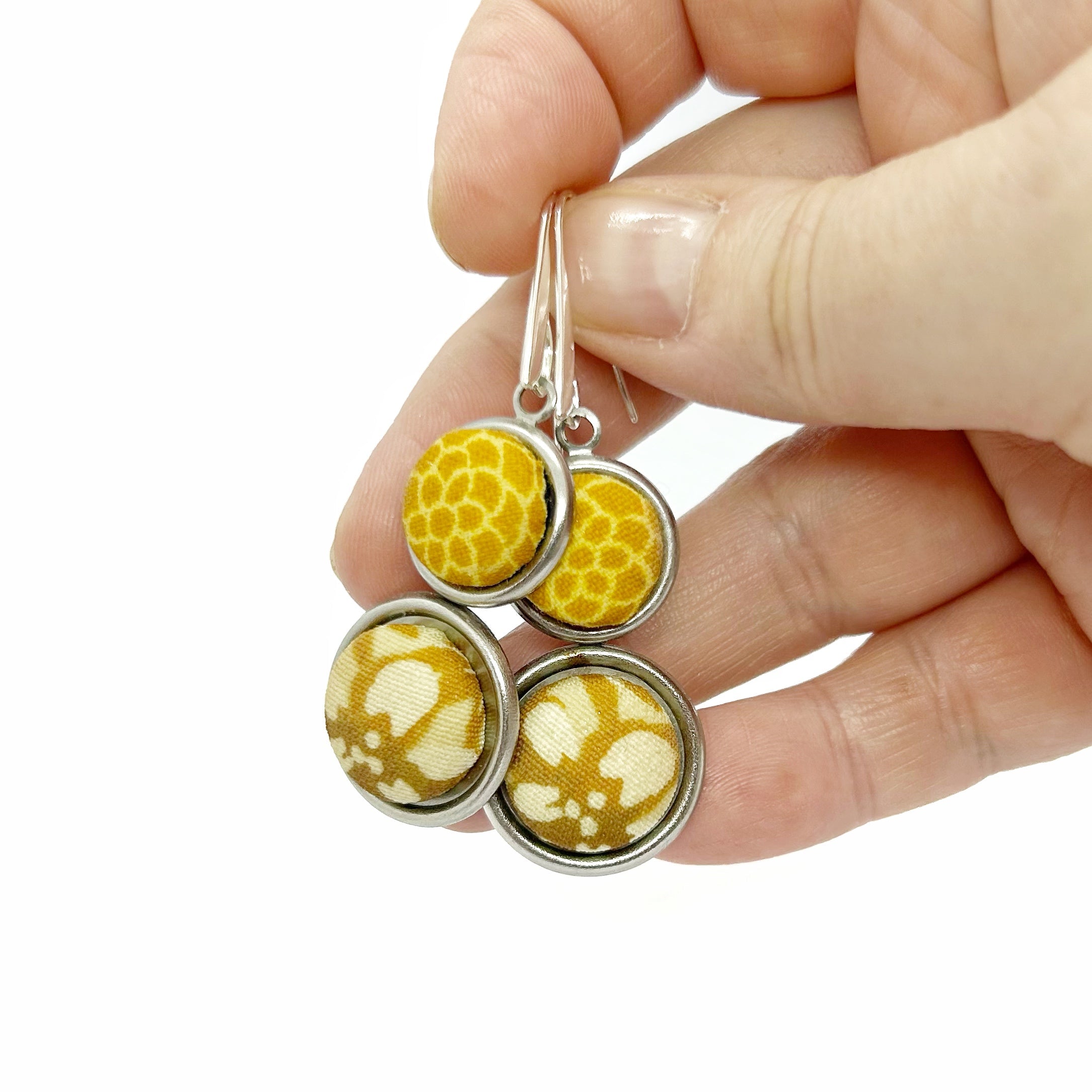 Double Drop Kimono Fabric Button Earrings
