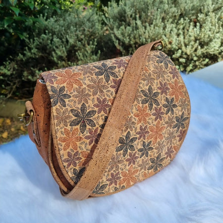 Cork Handbag/Crossbody Bag - Floral Flap two toned
