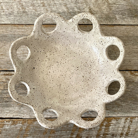 Carved Flower Shaped Ceramic Bowl - White