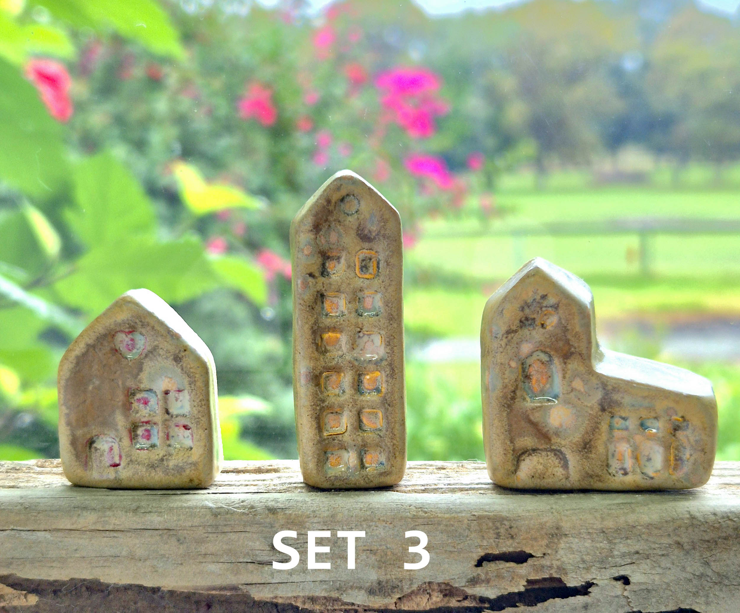 Handmade Ceramic Miniature Houses - Set of Three - Mothers Day Gift