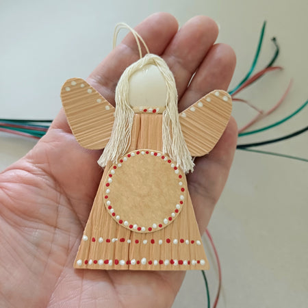 Handmade Palm Leaf Angel Ornament Place for Handwritten Greeting Sustainable