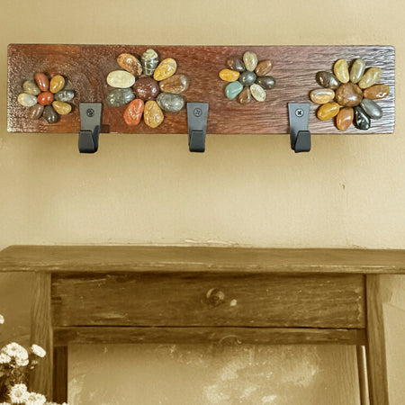 Wooden wall Hanger - Pebble Flowers x 4