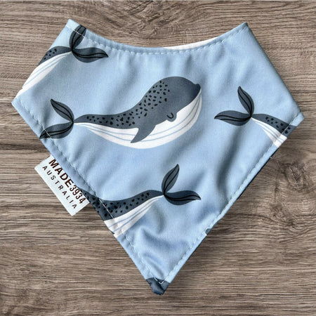 Bandana Style Waterproof Bib - Whale on Blue Background