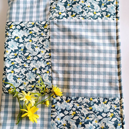 Liberty & Gingham - Small Patchwork Pram Blanket - 50cm x 60cm
