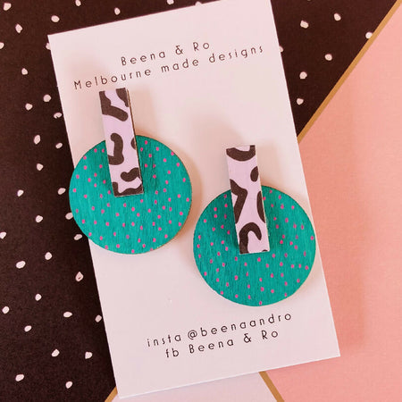 Green & animal print statement studs