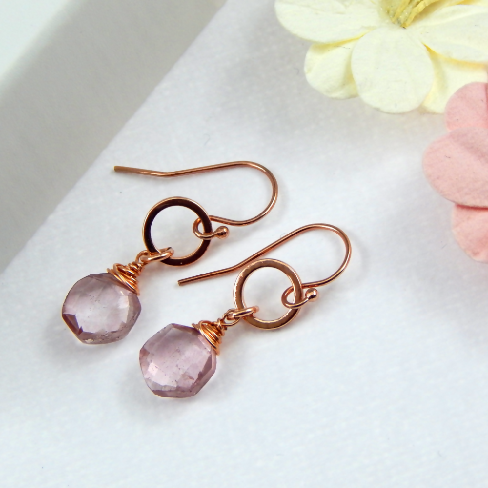 Pink Grapefruit Quartz Earrings Rose Gold Filled