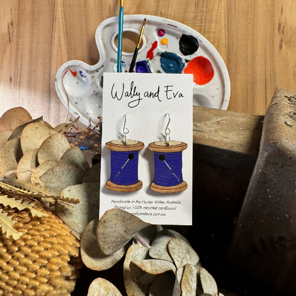 wally-and-eva-australian-hand-painted-wood-and-sterling-silver-purple-cotton-reel-earrings-8
