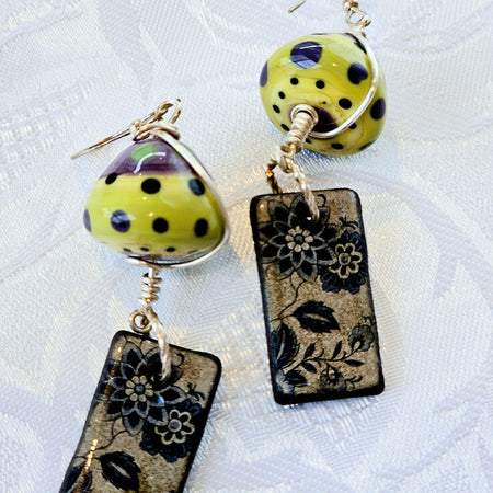 Artisan Made Ceramic Earrings Yellow with Ceramic Rectangles