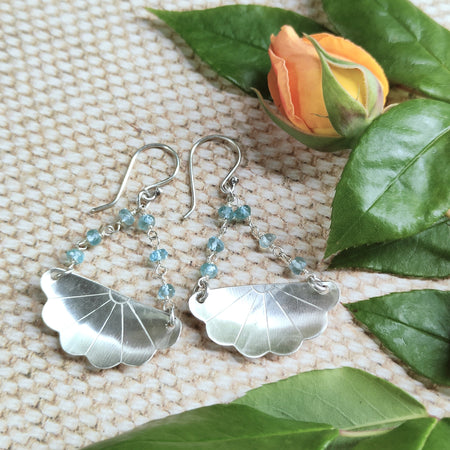 Japanese Iced Tea Spoon Earrings with Topaz Beads