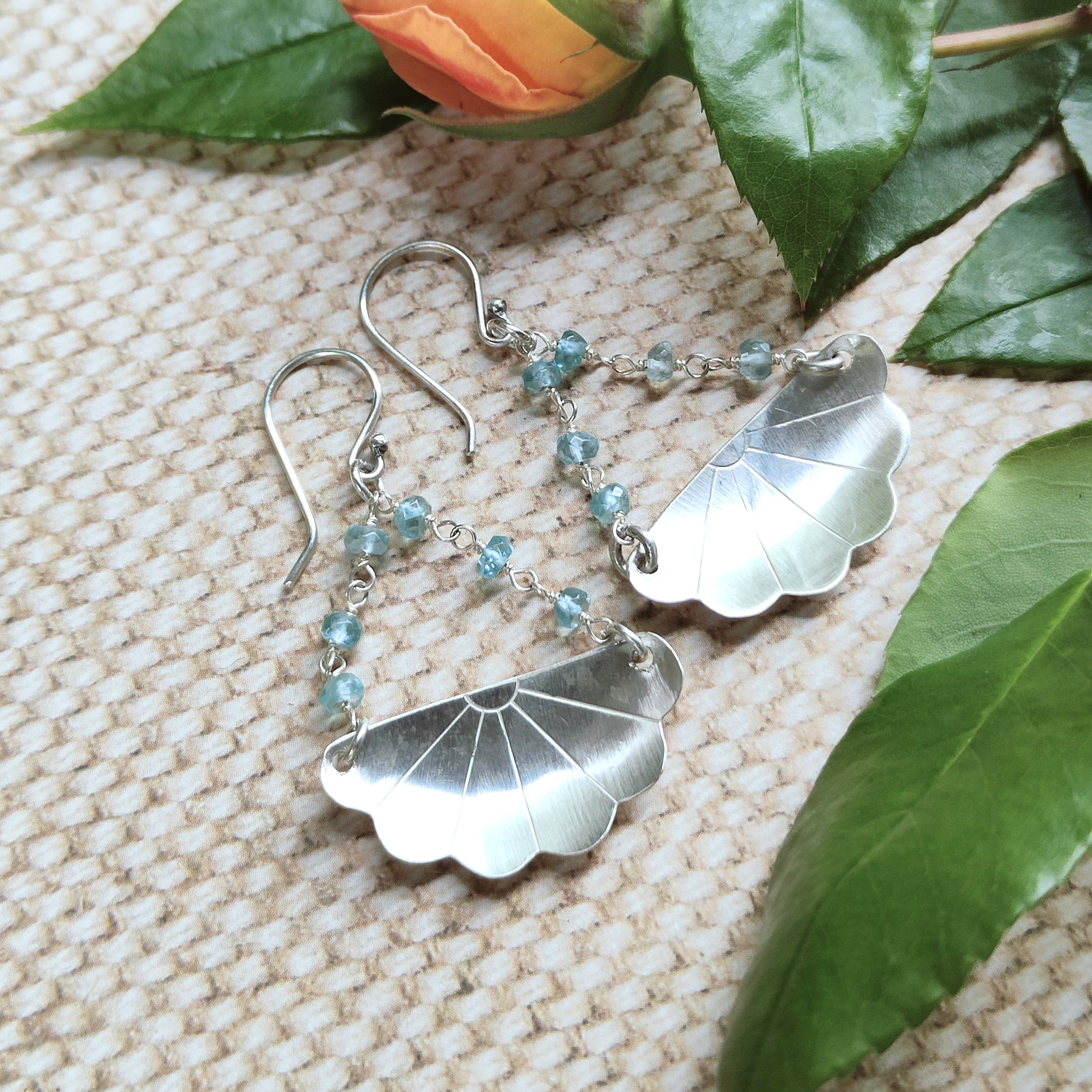 Japanese Iced Tea Spoon Earrings with Topaz Beads
