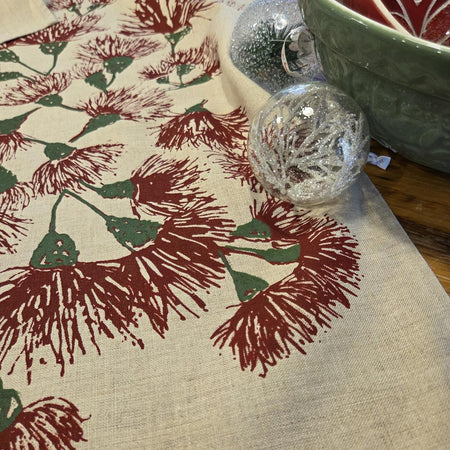 Hand Screen Printed Linen Tea Towels-Eucalypt Blossoms