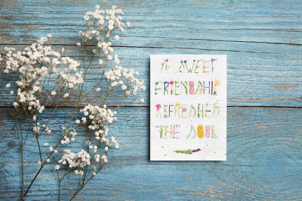 Flowers in the garden seeded paper greeting card-1-A sweet friendship