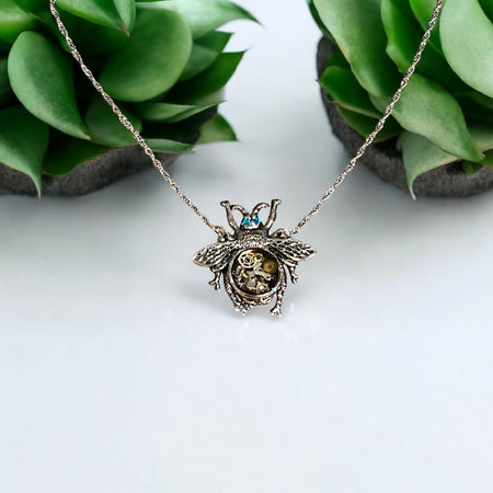 Steampunk bee watch pieces necklace