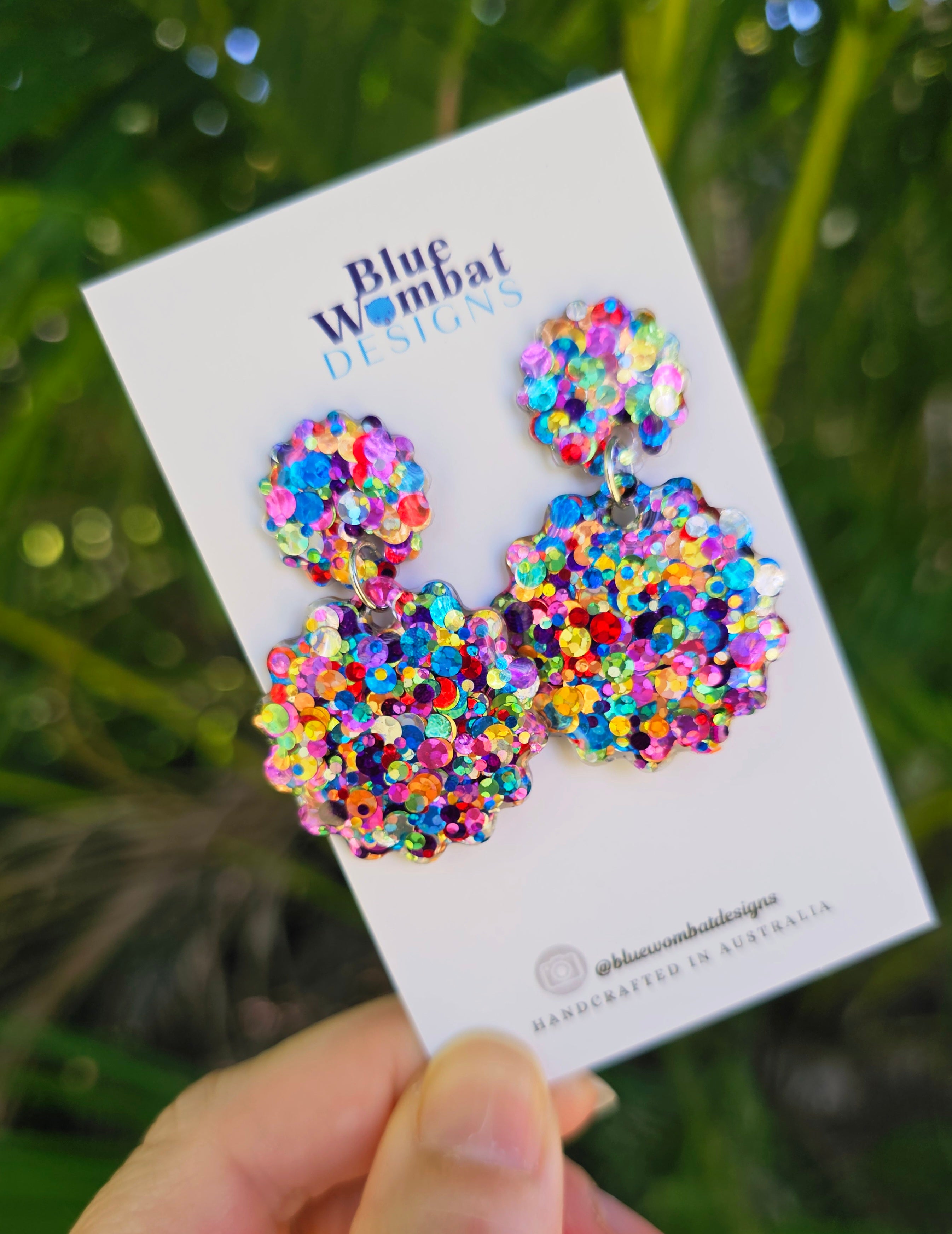 Rainbow Glitter Resin Scallop Shape Dangle Earrings