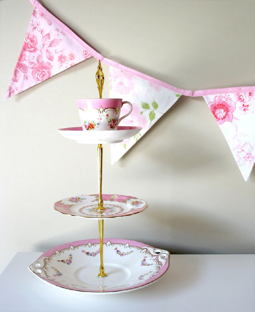 Bunting , Retro PINK Multi Vintage Floral Flags - One of a Kind