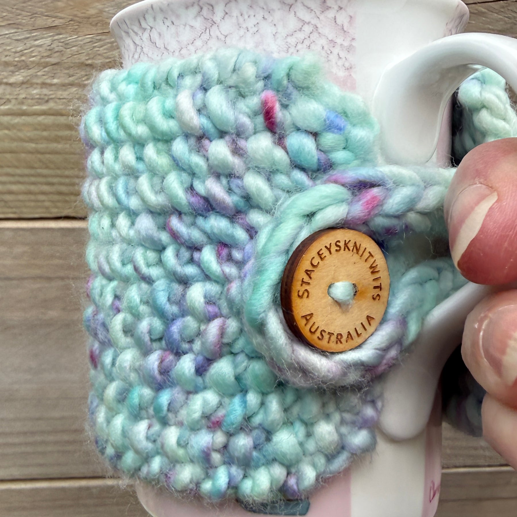 Hand Knitted Coffee Cozy, Mug Rug, Cup Cosy Merino