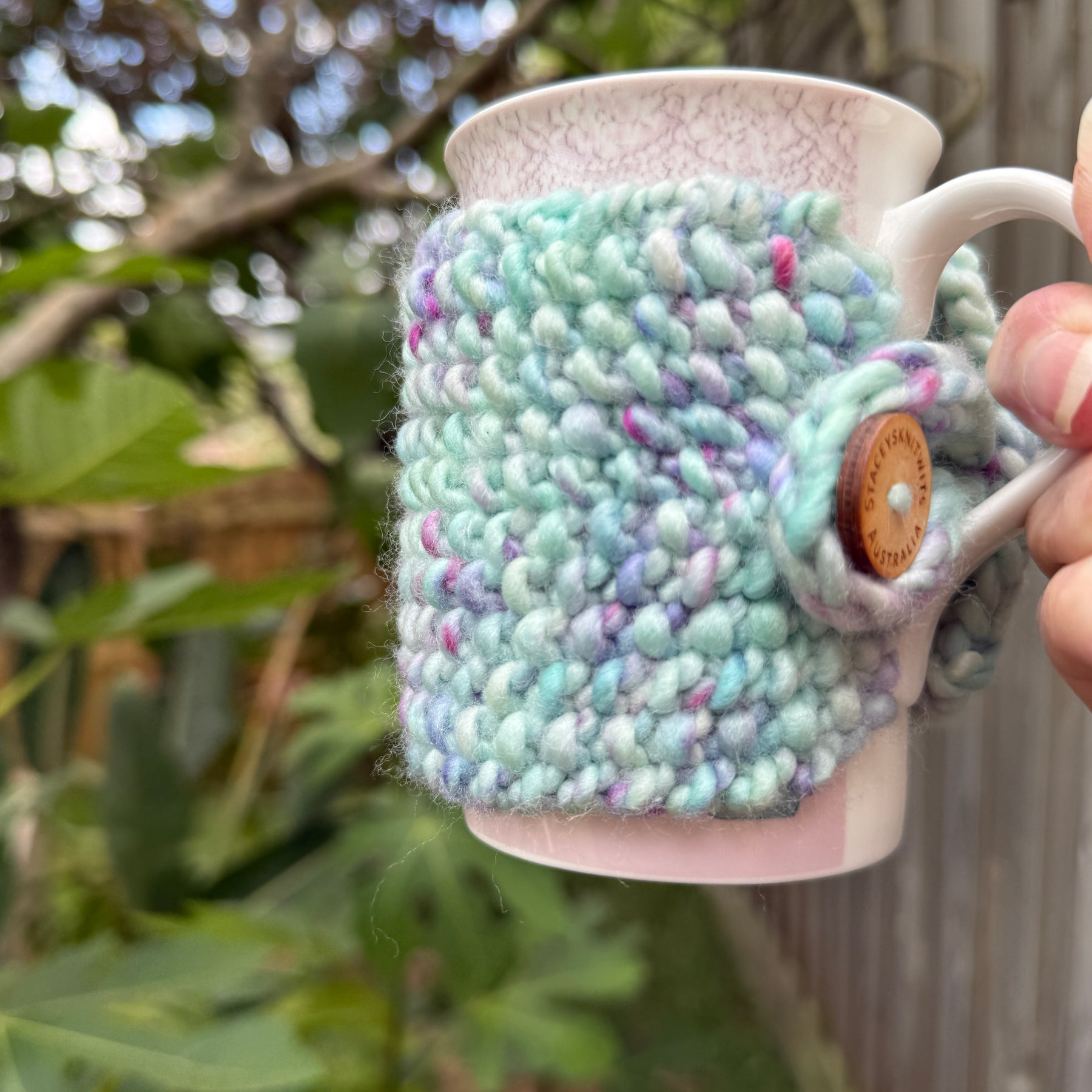 Hand Knitted Coffee Cozy, Mug Rug, Cup Cosy Merino